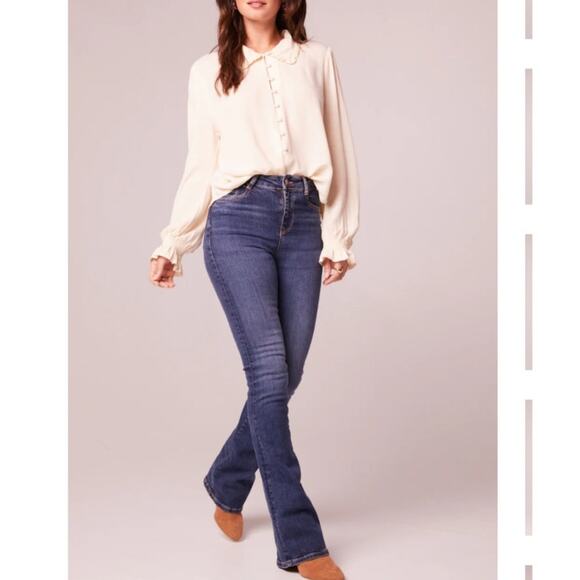 BAND OF THE FREE DENISE CREAM RUFFLE COLLAR BUTTON DOWN POET‎ BLOUSE TOP L-NEW - Picture 1 of 8